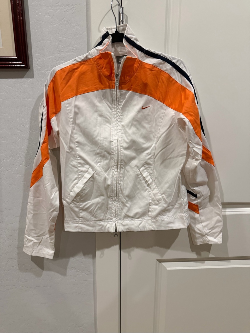 Nike Kids White and Orange Colorblock Windbreaker Jacket